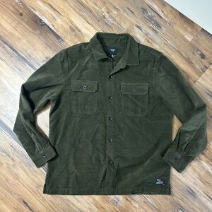Men's Olive Green Corduroy Button-Down Shirt Jacket